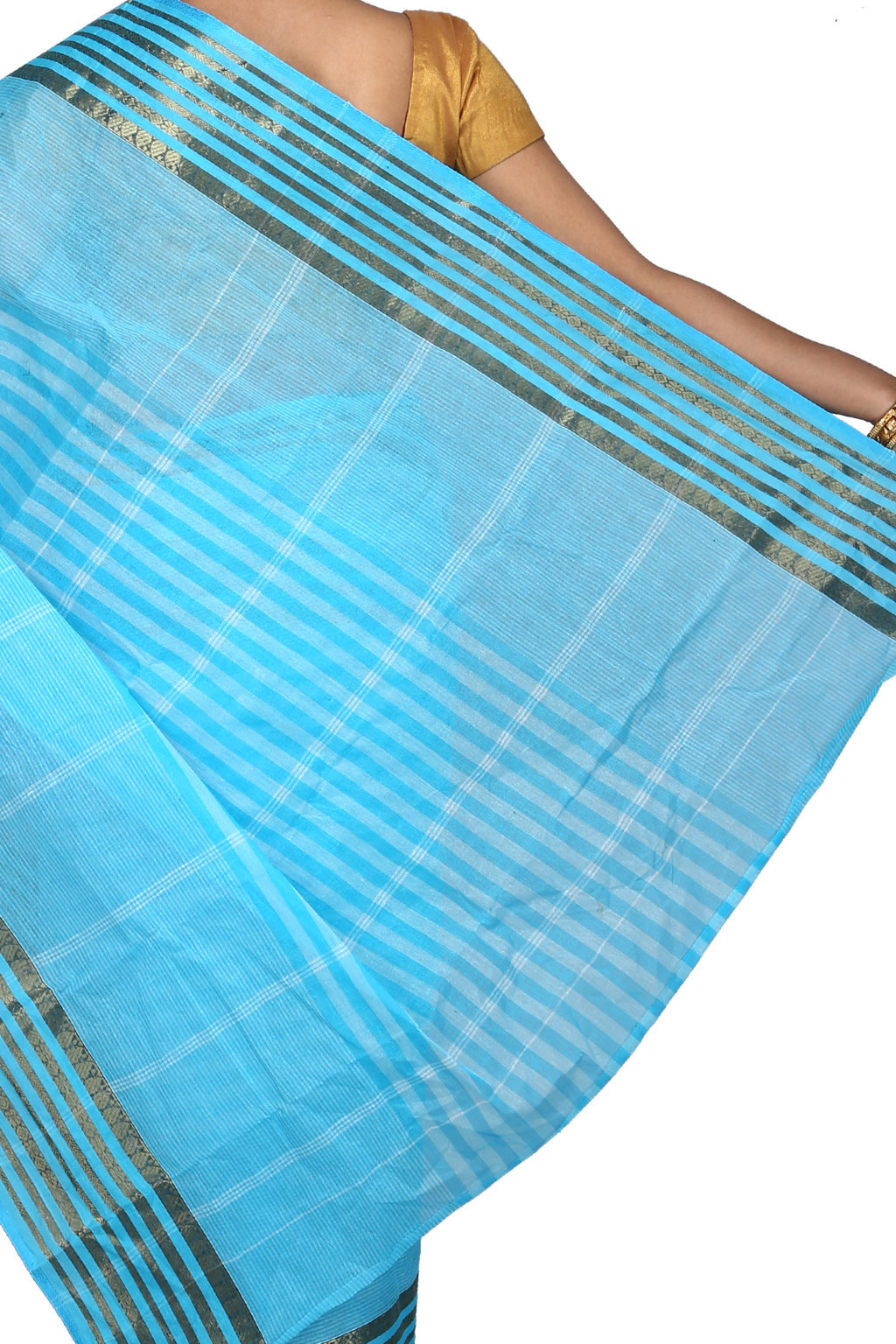 Blue Pure Cotton Zori Border Tant Saree (1874)